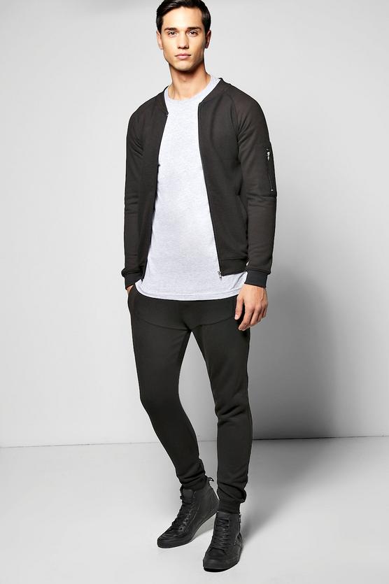 Skinny Fit Ribbed Bomber Tracksuit